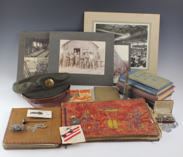 WWII MILITARY ARCHIVE CHARLES SIMMONS: WWII MILITARY ARCHIVE CHARLES SIMMONS A WWII military archive belonging to a Charles Simmons, born 1920. Lot includes: two very detailed photo albums narrating his travels throughout the middle east, 