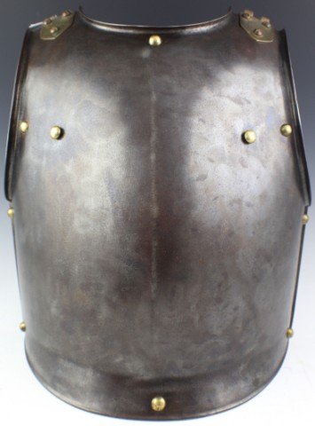 FRENCH CUIRASS BREAST PLATE KLINGENTHAL: FRENCH CUIRASS BREAST PLATE KLINGENTHAL Fine cuirass breast plate manufactured in Alsace, France by Klingenthal. Front is expressed with brass studs and reverse is marked Klingenthal and dated 1831 on