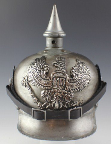 WWI PRUSSIAN M16 CUIRASSIER PARTS REPLICA HELMET: WWI PRUSSIAN M16 CUIRASSIER PARTS REPLICA HELMET A Prussian Cuirassier or lobster tail helmet dated to WWI trench warfare, before the development of the Stahlhelm. The helmet, liner and pike are origi