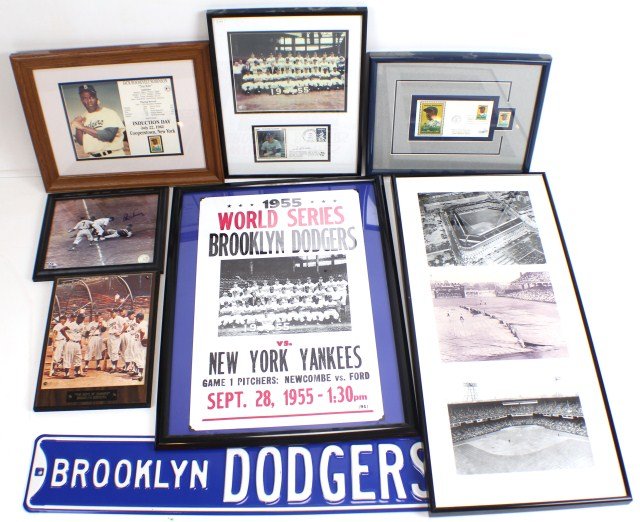 BROOKLYN DODGERS WALL DECORATION LOT: BROOKLYN DODGERS WALL DECORATION LOT Brooklyn Dodgers Wall Decoration Lot to include; "Ebbets Field Views from the 50's" Signed Barry Howe in bottom right, measures 30 x 14. Brooklyn Dodgers Ave Metal