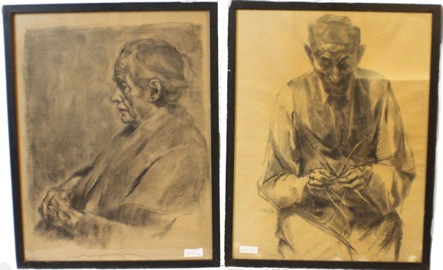 A. WATSON - PAIR OF PENCIL SKETCHES: A. WATSON - PAIR OF PENCIL SKETCHES 2 carbon pencil drawings of old men. Signed bottom left. Early 20th century. Paper is toned on both. Size: 15 x 23" & 18 x 24" framed., Est. 40-80, Lot: 32037
