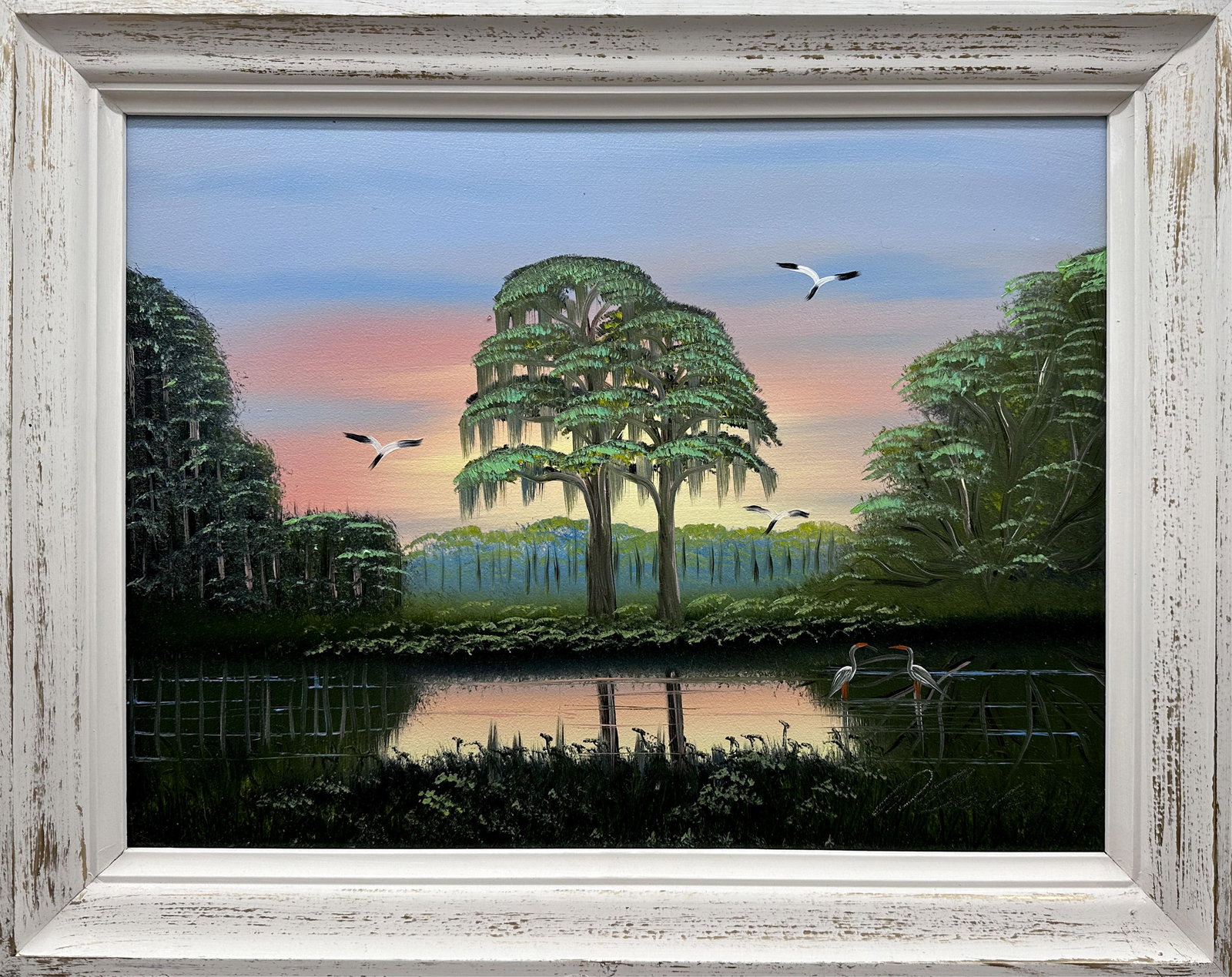 AL BLACK FLORIDA HIGHWAYMEN LOBLOLLY PINE: Black, Albert “Blood” (B.1947) Florida Highwaymen Painting. Oil on Masonite - signed lower right. Wrought in brush and palette knife. Palette knife relieves the Loblolly from this artwork