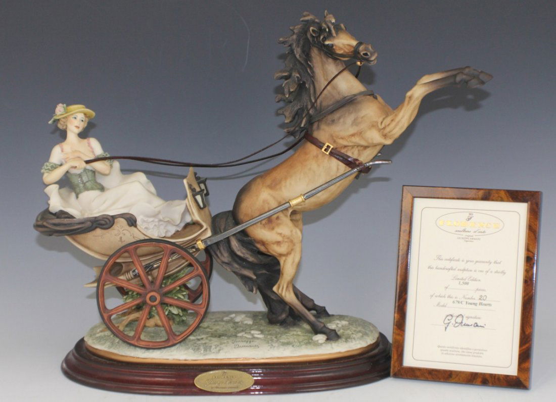 ARMANI LIMITED ED CAPODIMONTE YOUNG HEARTS 679C: ARMANI LIMITED ED CAPODIMONTE YOUNG HEARTS 679C Limited Edition Guiseppe Armani Capodimonte porcelain figure, Young Hearts. Comes with framed COA, 20/1500. Marked with Capodimonte "N" Crown Pottery Ma