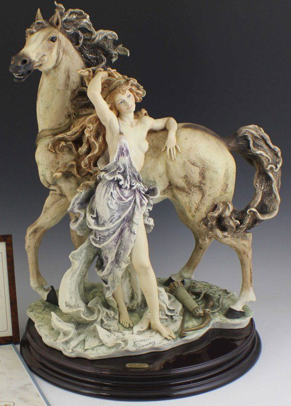 ARMANI LIMITED ED CAPODIMONTE ARTEMIS 126C: ARMANI LIMITED ED CAPODIMONTE ARTEMIS 126C Limited Edition Guiseppe Armani Capodimonte porcelain figure, The Artemis. Marked with Capodimonte "N" Crown Pottery Mark, hand signed. Made in Italy. No COA