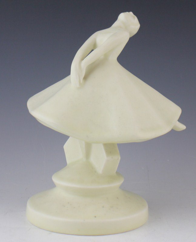 1936 IVORY COLOR ROOKWOOD BALLERINA FIGURE 6281: 1936 IVORY COLOR ROOKWOOD BALLERINA FIGURE 6281 Ballerina figure, designed by Louise Abel. Bottom with insignia, 6281, and an "A" inside a circle. Size: 7.75" Est. $ 600-800 Lot 31249