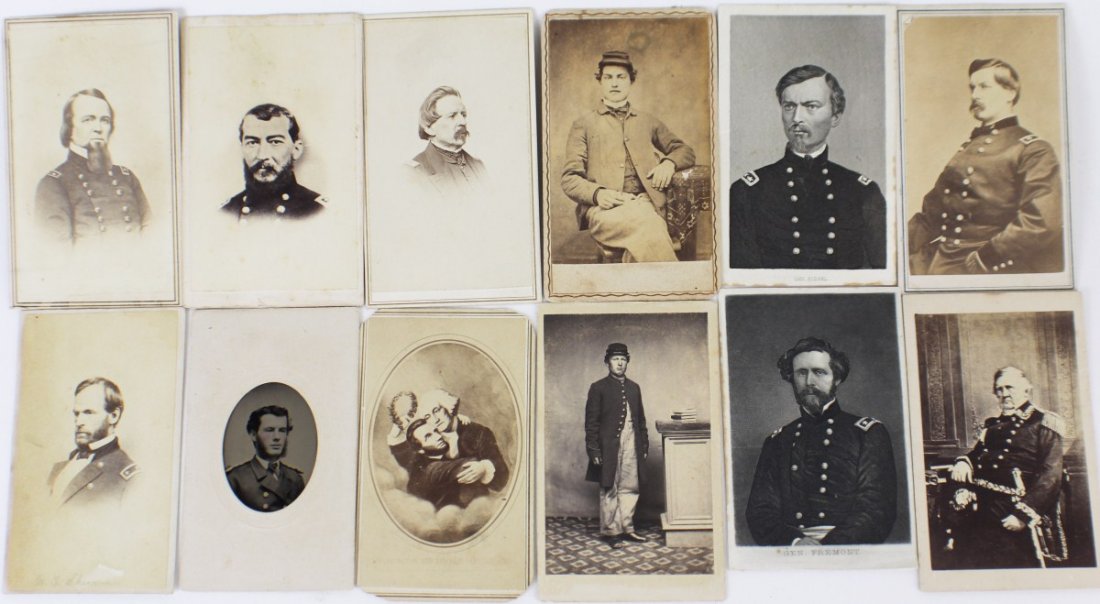 CIVIL WAR GENERALS & SOLDIERS CDV LOT OF 11: CIVIL WAR GENERALS & SOLDIERS CDV LOT OF 11 Carte de Visit (CDV) to various civil war soldiers and Generals including McClellan, Scott, Sherman, Pope and others. Also includes The Apotheosis of Lincol