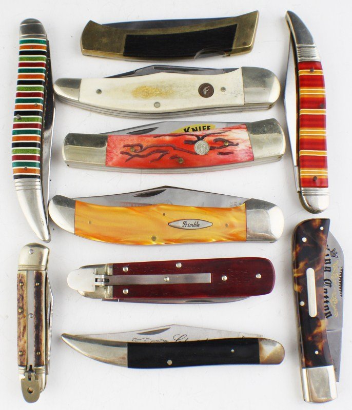 LOT OF 10 POCKET & FOLDING KNIVES: LOT OF 10 POCKET & FOLDING KNIVES Various makers including: Bertram, Frost, Primble, Remington R1615, Winchester 10036, Boker, Bulldog brand, Hubertus and Gerber. Size: Various Est. $200-400 Lot: 3319