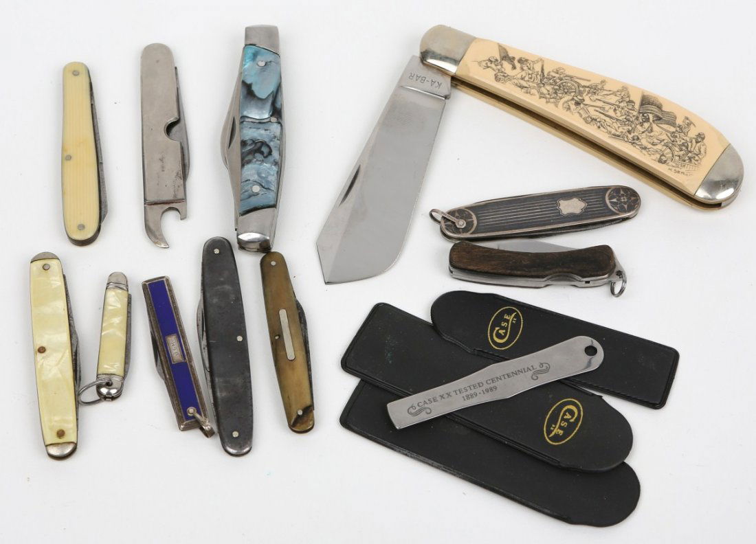 LOT OF 10 VINTAGE POCKET & FOLDING KNIVES: LOT OF 10 VINTAGE POCKET & FOLDING KNIVES Various makers including: Pal, Bowen, Kent, Schlieper, Herbertz, Kutmaster, Read & Elvidge, Western, Battle Axe, Camillus cartrige. Size: Various Est. $100-30