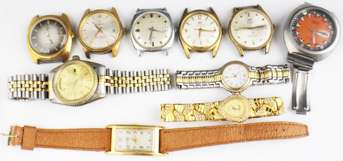 10 MENS AND WOMENS WRIST WATCHES AND FACES: Grouping of wrist watches and just the faces to include; Waltham, Timex, Wttnauer, Helbros, and more. Est$50-100