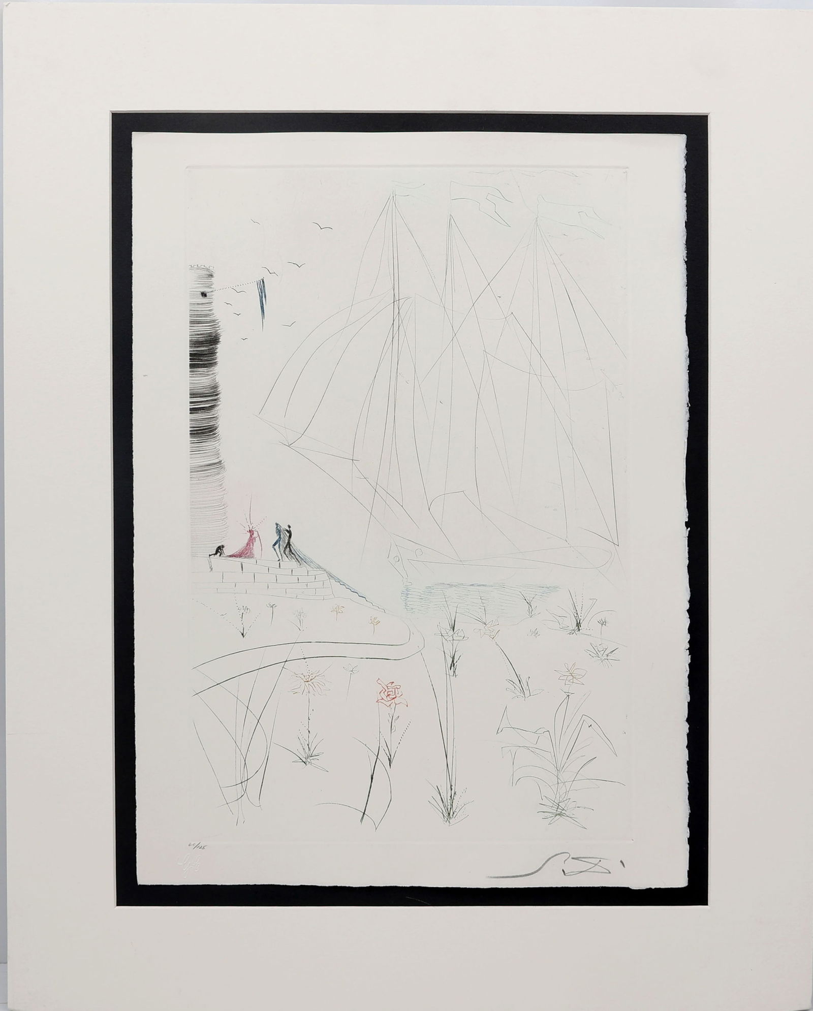 SALVADOR DALI THE ARRIVAL OF ISEULT ETCHING: Salvador Dali (1904- 1989). Original Color Dry Point Etching on Paper - signed lower right. Hand signed and numbered by Dali on verso. Etching labeled as "The Arrival ofIseult". Paper measures 13x17 f