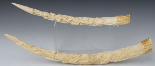 Lot Of Two African Ivory Carved Elephant Tusks Dec 15 2012 Manor