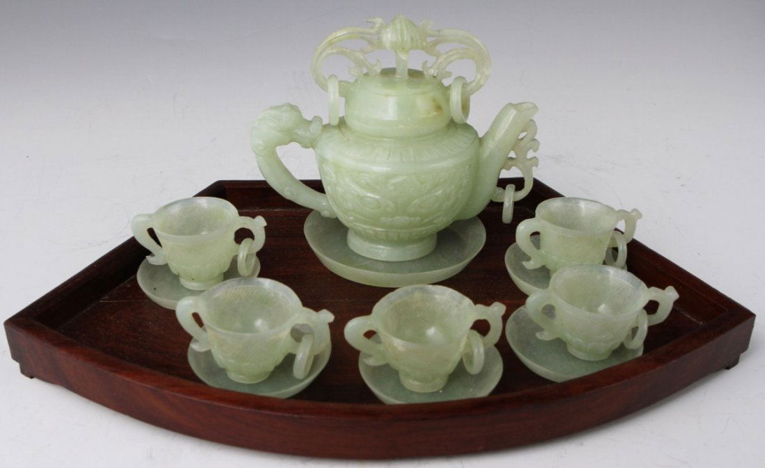CARVED JADE TEA SET
