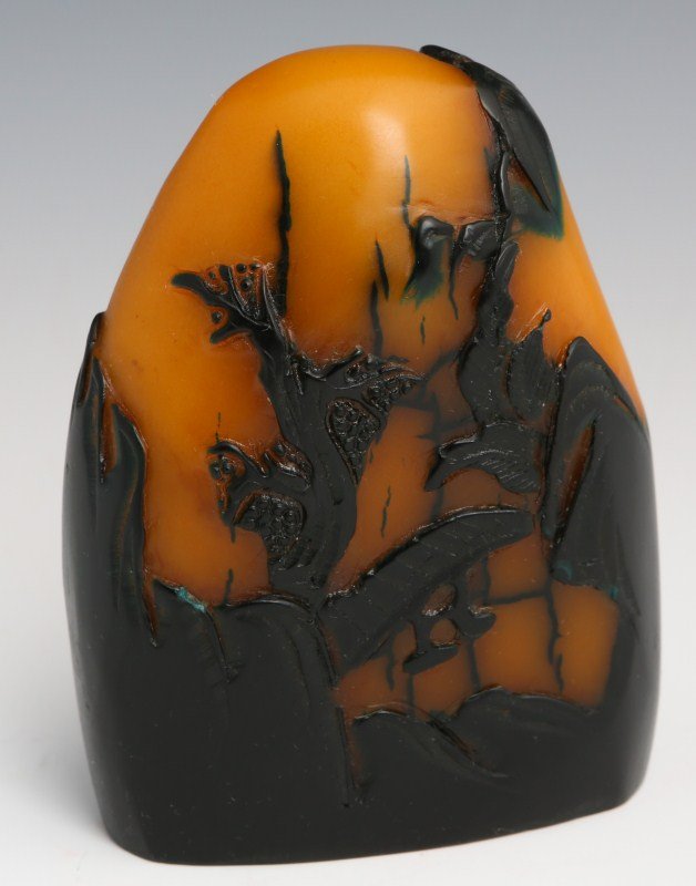 CROW-SKIN CHINESE CARVED TIANHUANG STONE BOULDER: CROW-SKIN CHINESE CARVED TIANHUANG STONE BOULDER A very well carved Chinese tianhuang stone boulder. No stand. Size: 5" tall