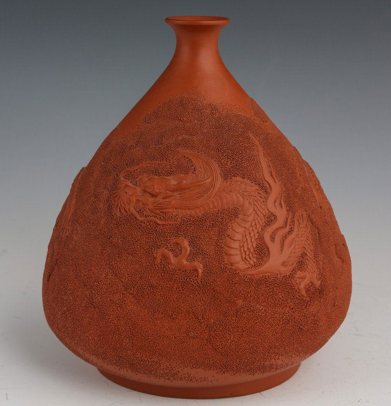 JAPANESE TERRACOTTA DRAGON VASE
