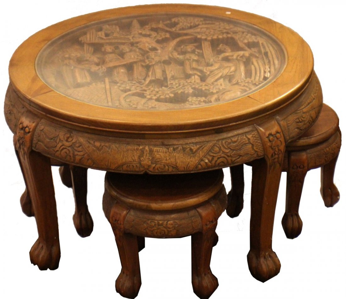 ASIAN HAND CARVED COFFEE TABLE W/ 4 STOOLS Dec 16, 2012 Manor