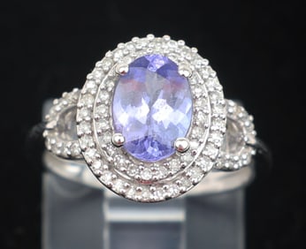 14K WHITE GOLD TANZANITE DIAMOND RING
