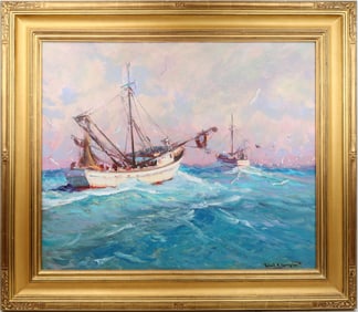 ROBERT CHARLES GRUPPE FLORIDA ARTIST SHRIMP BOATS