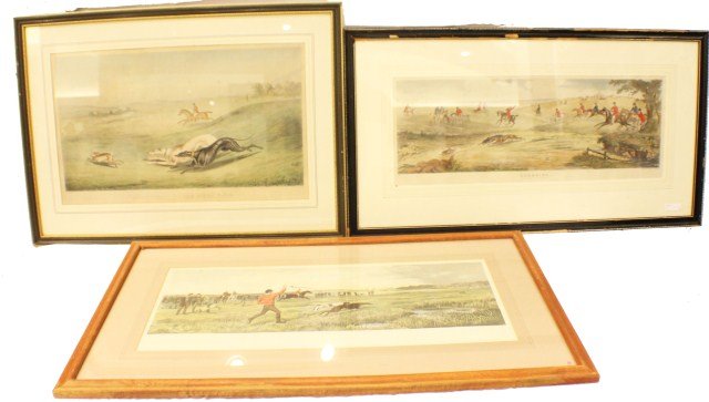 19TH CENTURY HUNT SCENE ENGRAVINGS: 19TH CENTURY HUNT SCENE ENGRAVINGS Engraving by G.R. Stock of Edward Algernon Stuart Douglas's (British,1850 - 1920) three paintings entitled, "Slipped", "Coursing", and "The First Turn". Published in