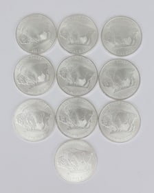 TEN .999 FINE SILVER BUFFALO COINS