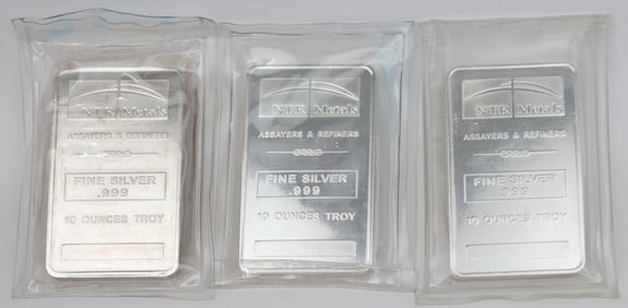 10 OUNCE .999 SILVER BARS NTR/ MFG 30 OUNCES TOTAL