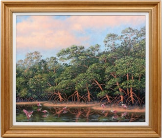 SCOTT WOODWARD FLORIDA ARTIST MANGROVE SPOONBILLS