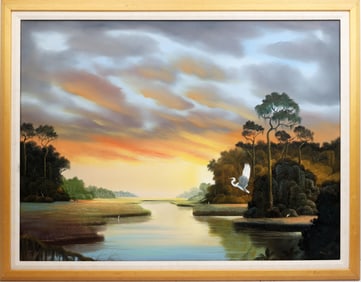 JOAN ARNOLD FLORIDA ARTIST EGRET LANDING