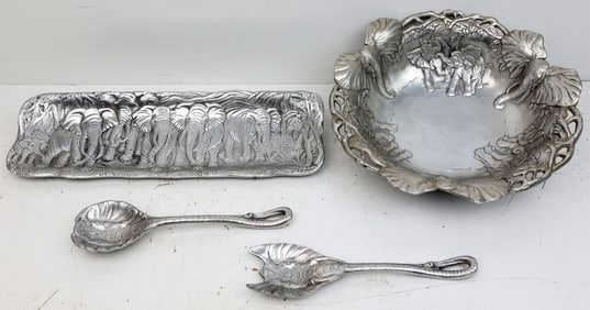 ARTHUR COURT ELEPHANT BOWL, TONGS, & TRAY