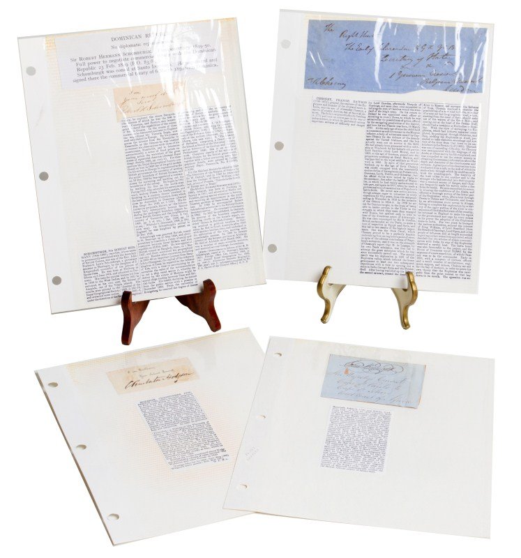 LOT OF FOUR 19TH CENTURY EXPLORER SIGNATURES: LOT OF FOUR 19TH CENTURY EXPLORER SIGNATURES Lot of letter covers, clippings penned and signed by four 19th century explorers. Each signature comes with a biography. Included; FRANCIS RAWDON CHESNEY (