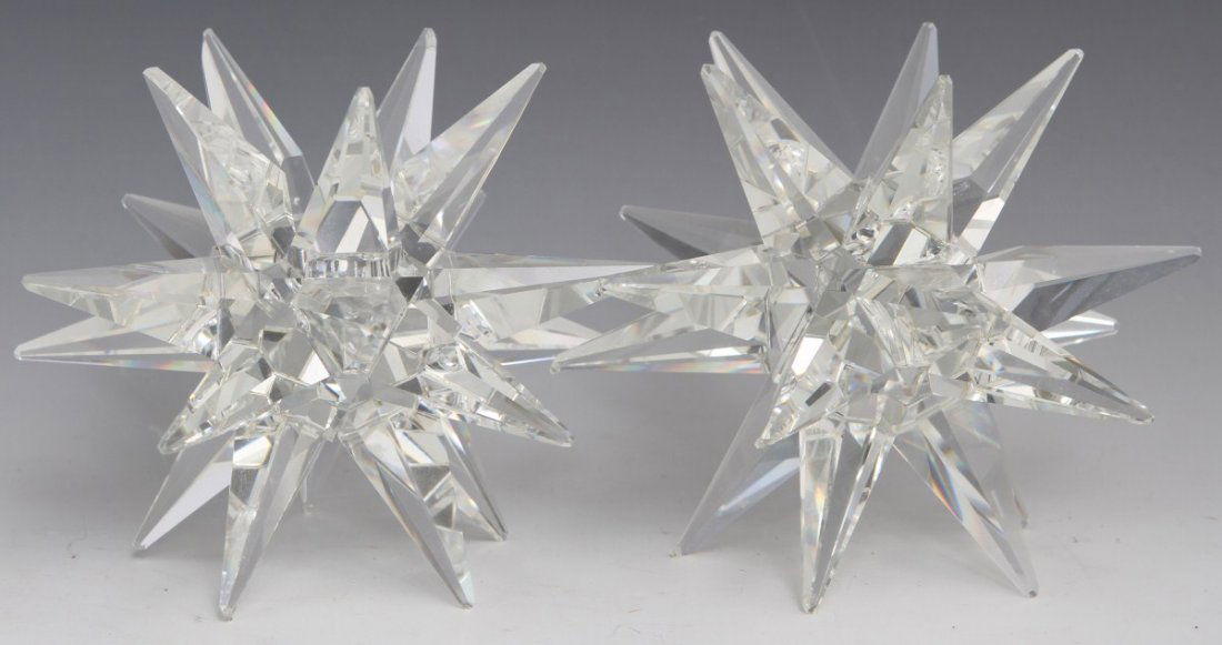 PAIR SWAROVSKI LARGE STAR CANDLE HOLDERS