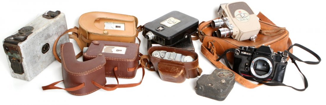8 PHOTO AND MOVIE CAMERAS FROM THE 1900S: 8 PHOTO AND MOVIE CAMERAS FROM THE 1900S Movie cameras include; 2 Kodak Brownie (one heavily corroded), Kodak Model B, Kodak Eight Model 25, Univex Model A8, and Keystone three lens. Two photo cameras