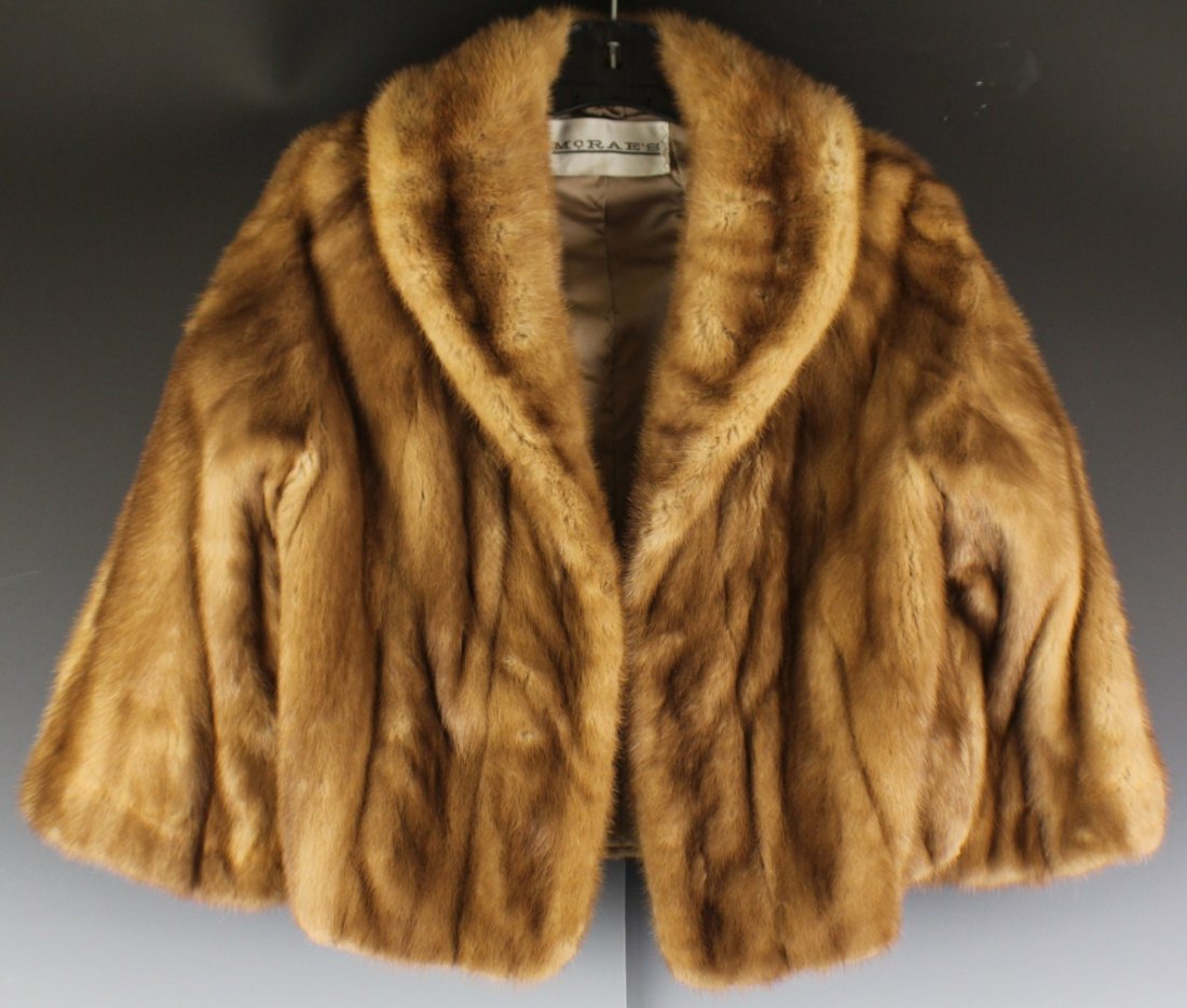 HALF LINK LIGHT BROWN MINK FUR COAT: HALF LINK LIGHT BROWN MINK FUR COAT Inside monogrammed "S.R.W". Neck to bottom 22" Shoulder to cuff 19", Bust 18".