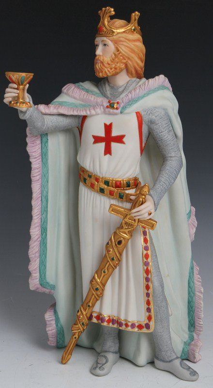 CYBIS PORCELAIN KING RICHARD #173: CYBIS PORCELAIN KING RICHARD #173 Porcelain figurine of King Richard, by Cybis. Crown, sword and cup are painted with gold, and his robe is ornately decorated with a floral pattern. Size: 14.5"