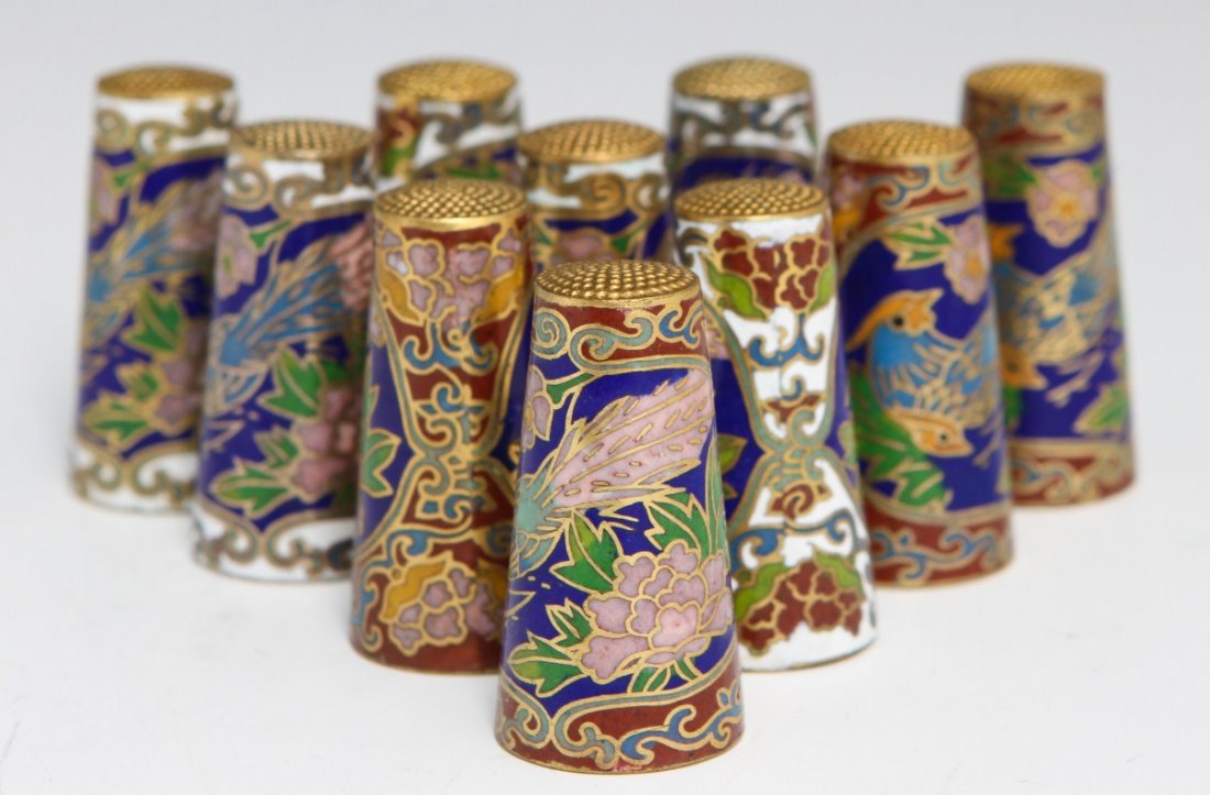 SET OF 10 CHINESE CLOISONNE THIMBLES