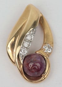 14K GOLD LADIES SLIDE PENDANT STAR RUBY / DIAMONDS