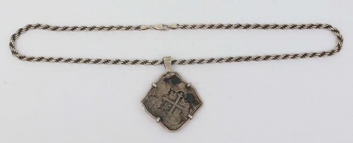 SPANISH SHIPWRECK 4 REAL COIN PENDANT AND NECKLACE