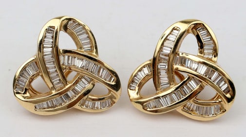 14K YELLOW GOLD DIAMOND LOVE KNOT EARRINGS 4 CT TW
