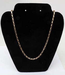 14K YELLOW GOLD LINK CHAIN 20" MENS BAR LINK: 14k yellow gold Bar link neck chain. 4.23 mm wide x 4.23mm. Chain Length 51 cm / 20". Properly factory identified. Lobster clasp. 52 GRAMS. Must be paid by Certified Check, money order, or wire