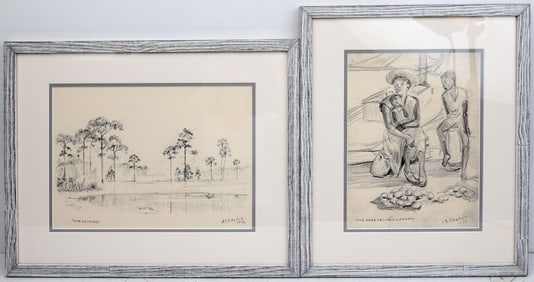 A.E. BACKUS FLORIDA ARTIST SKETCH FOLIO LOT OF 2
