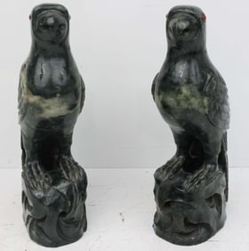 PAIR OF JADE BIRDS STYLE OF THE  MALTESE FALCOLN