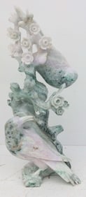 ORNATE APPLE AND LAVENDAR JADE CARVED BIRDS