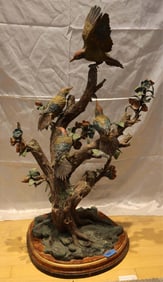 BRONZE BIRDS IN TREE SCULPTURE RONNIE WELLS STYLE