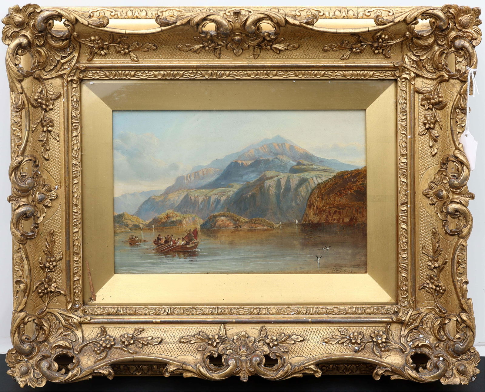 CLARKSON FREDERICK STANFIELD CROSSING TO THE SKYE: Frederick Stanfield, Clarkson (1793-1867) British, English Artist. Oil on Wood Panel - signed lower right. A Scottish loch scene, showing passengers aboard an evening sail, crossing to the Skye, Unite