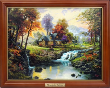 THOMAS KINKADE MOUNTAIN RETREAT ILLUMINATED GICLEE