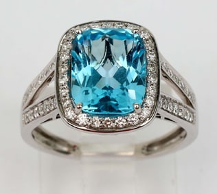 14K LADIES DIAMOND BLUE TOPAZ RING