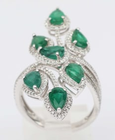 14K DIAMOND EMERALD DECO REVIVAL FASHION RING