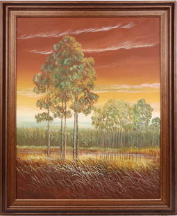 ROBERT BUTLER FLORIDA HIGHWAYMEN: Butler, Robert (1943-2014) Florida Highwaymen Painting. Oil on Canvas - signed lower left. Executed in brush. Butler stands alone among the Highwaymen. Unique in character and style his recognition ex