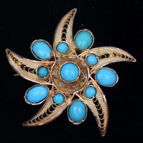 22K GOLD LADIES TURQUOISE BROOCH PENDANT