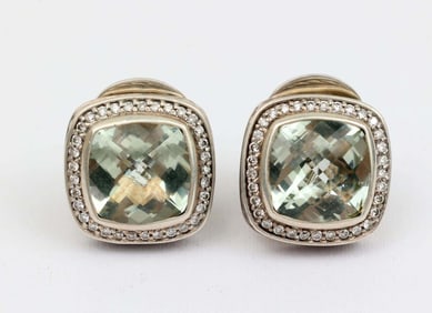 DAVID YURMAN ALBION PRASIOLITE DIAMOND EARRINGS