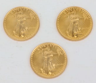 THREE 1/10TH OUNCE GOLD EAGLE COINS