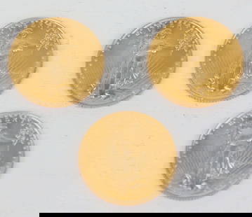 THREE 1/10TH OUNCE GOLD EAGLE COINS: Three 1/10th GOLD United States Gold Eagle coins. 1/10TH ounce of pure gold each. Condition: Mint